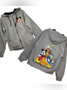 Disney Gray Zip-Up Hoodie with Mickey & Friends Graphic